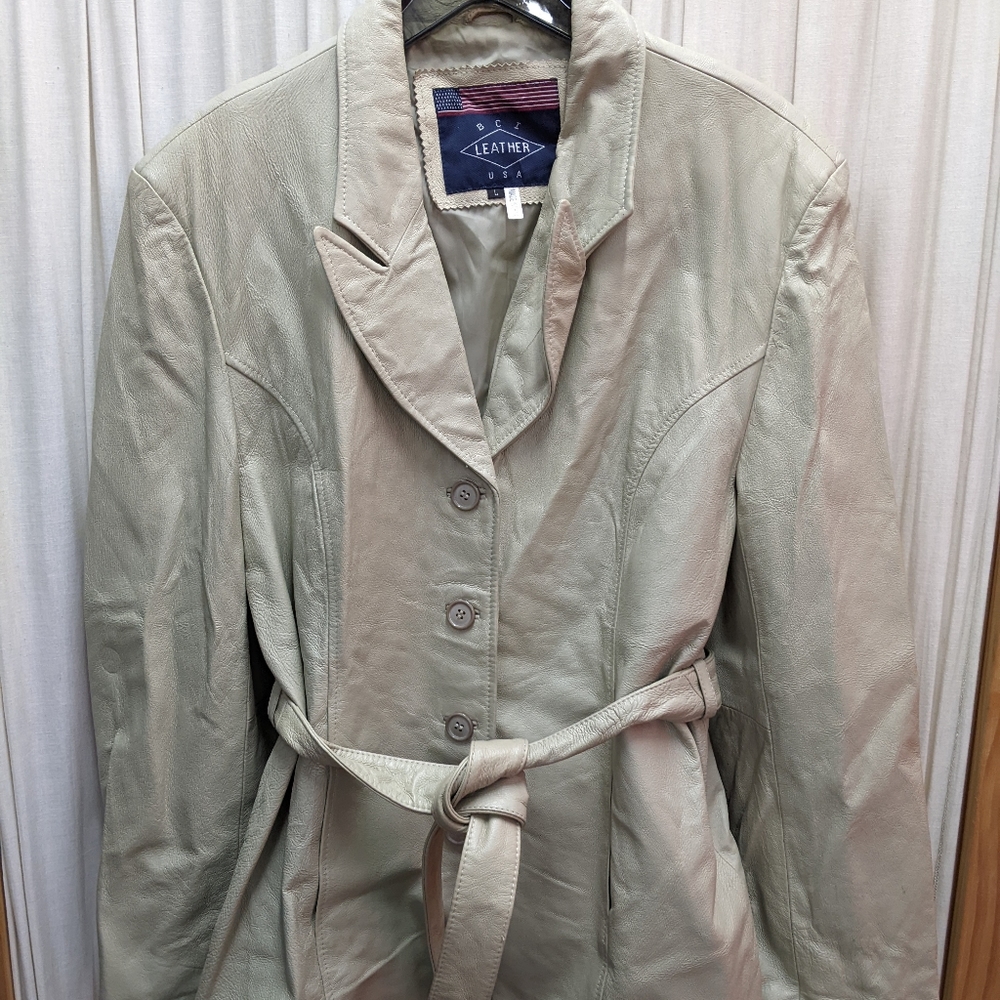 Women's Cream Leather Jacket Blazer Size Large